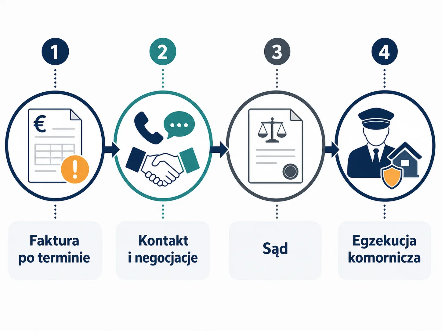 Infografika pokazująca etapy procesu windykacji długu