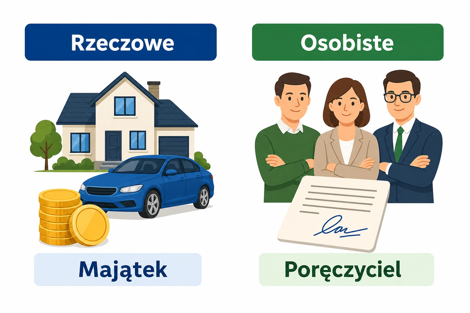 Ikonografika porównująca rzeczowe i osobiste zabezpieczenia kredytu
