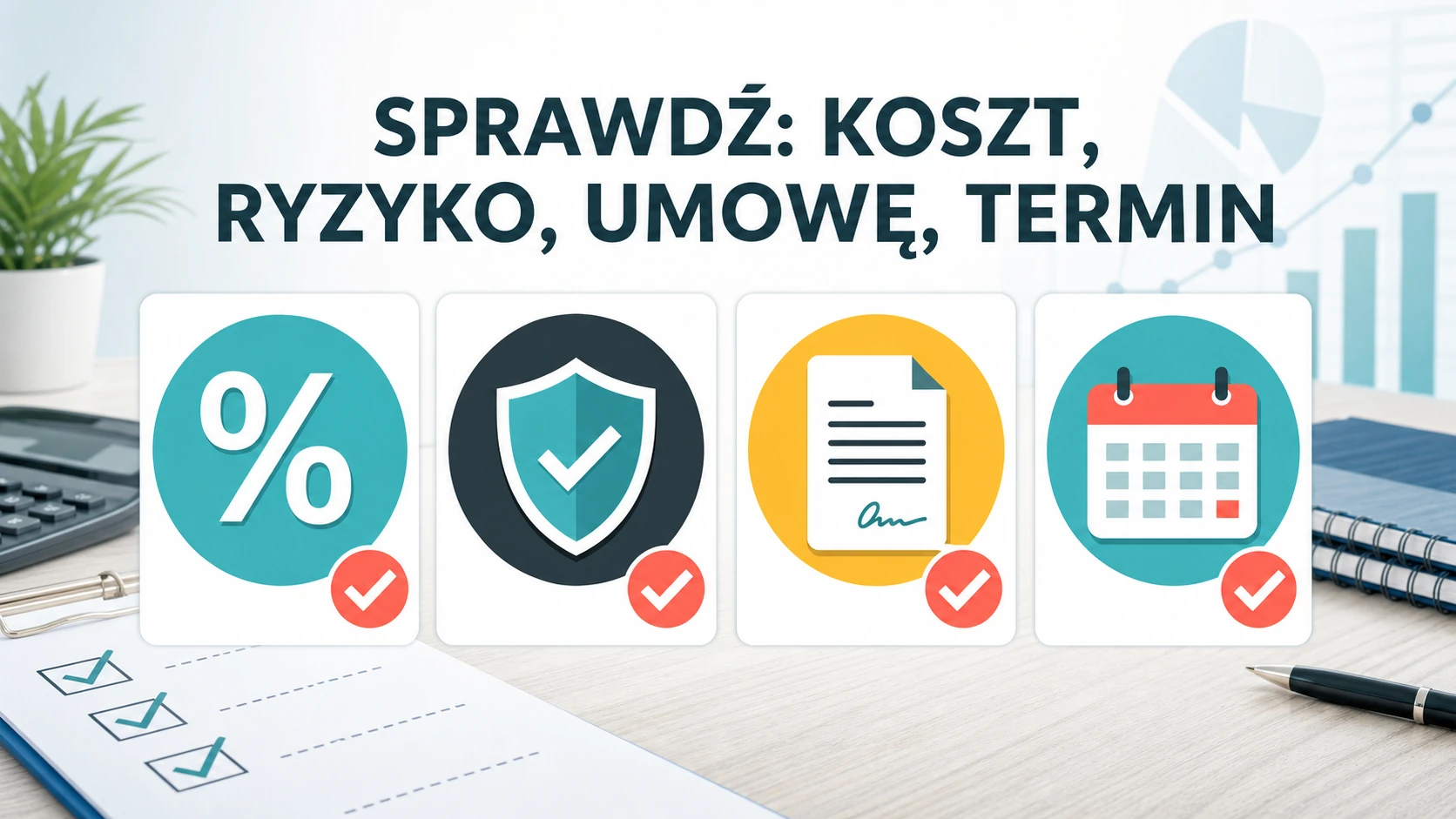 Infografika z listą elementów do sprawdzenia przed podpisaniem umowy faktoringowej