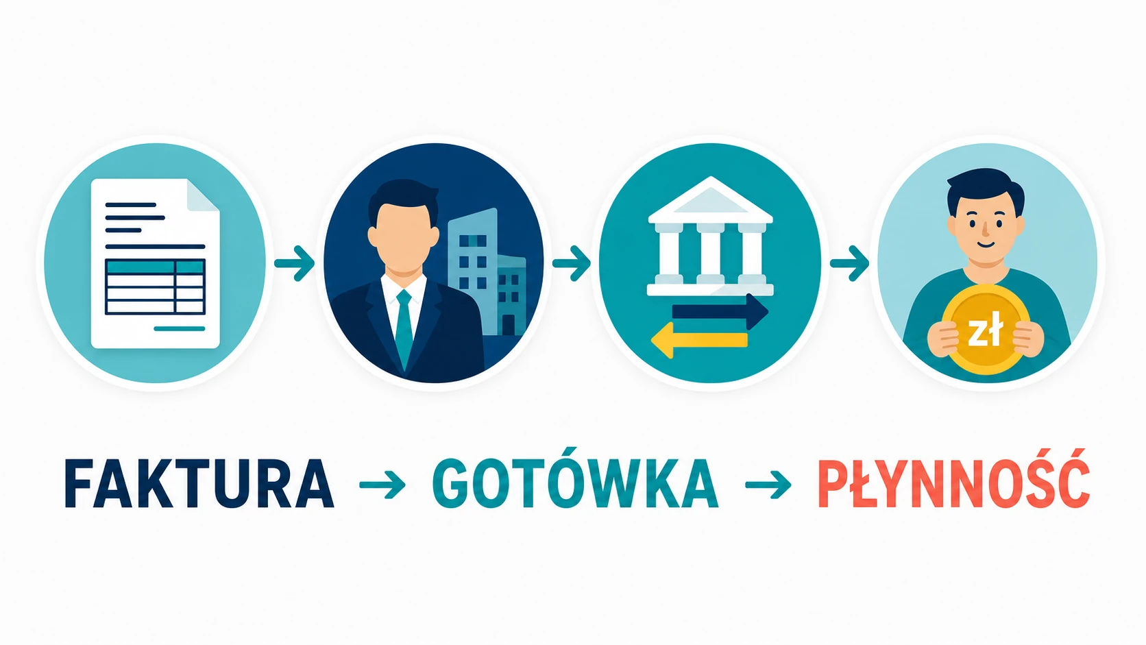 Infografika pokazująca przepływ od faktury do gotówki i płynności finansowej