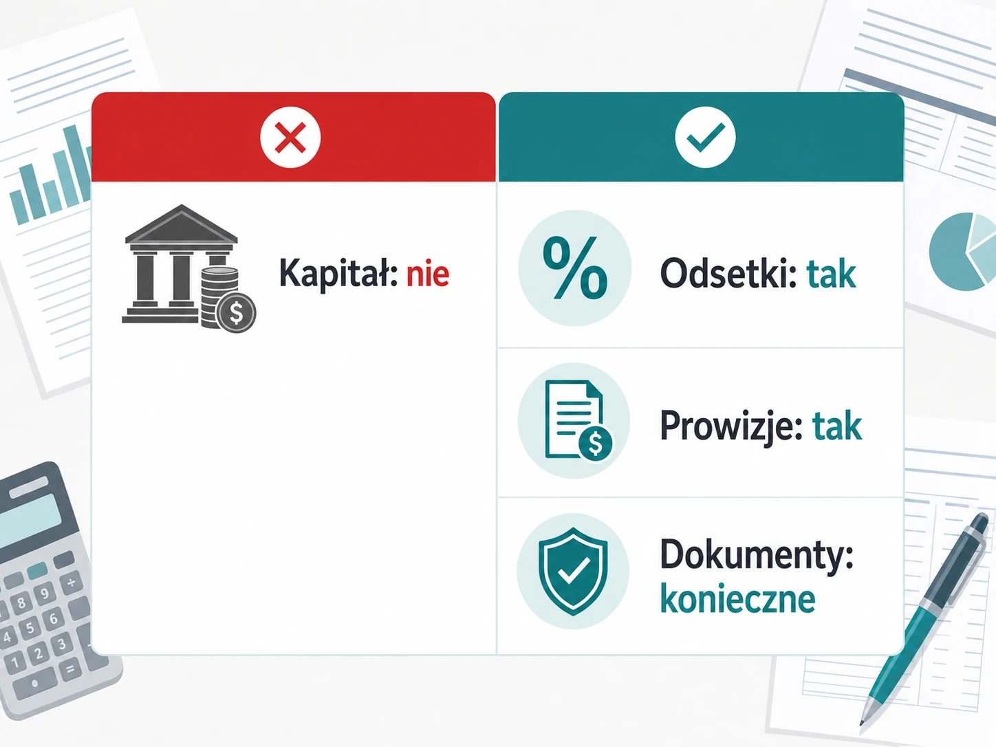 Infografika: kapitał kredytu nie jest kosztem, a odsetki i prowizje mogą nim być