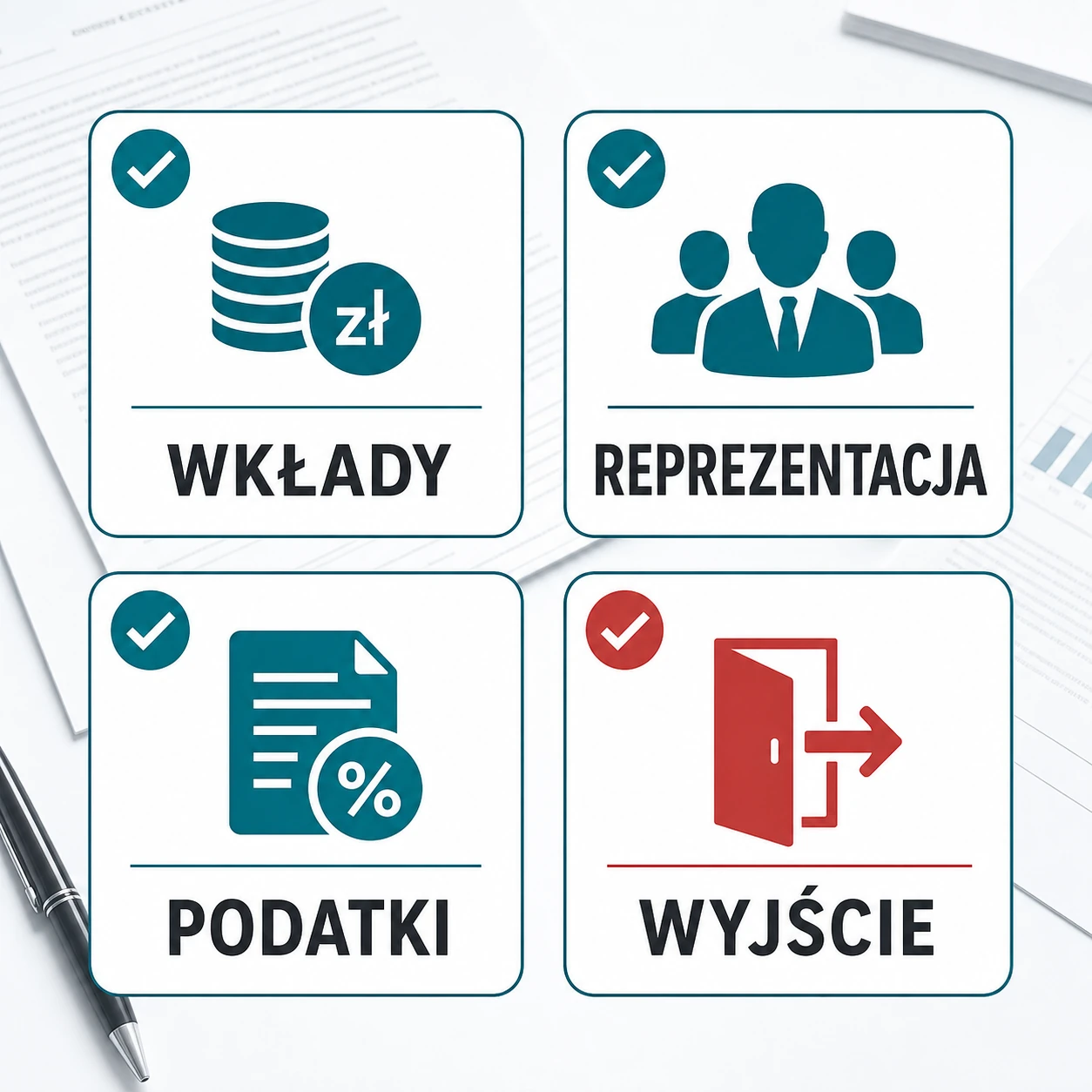 Ikonografika z checklistą: wkłady, reprezentacja, podatki i wyjście ze spółki jawnej